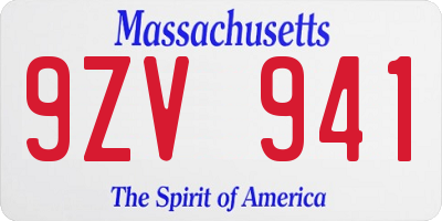 MA license plate 9ZV941