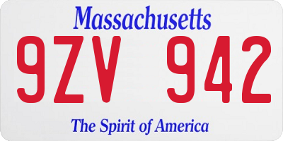 MA license plate 9ZV942