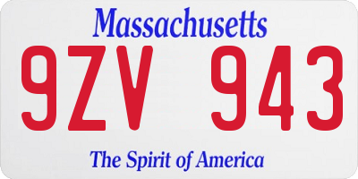 MA license plate 9ZV943