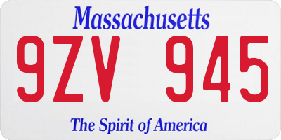 MA license plate 9ZV945