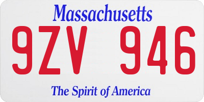 MA license plate 9ZV946