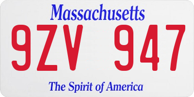 MA license plate 9ZV947