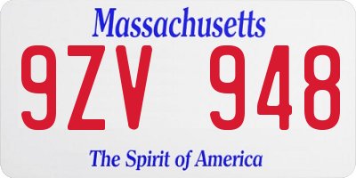 MA license plate 9ZV948