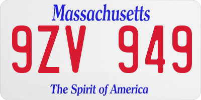 MA license plate 9ZV949