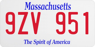 MA license plate 9ZV951