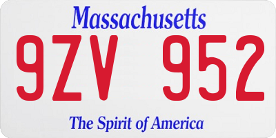 MA license plate 9ZV952