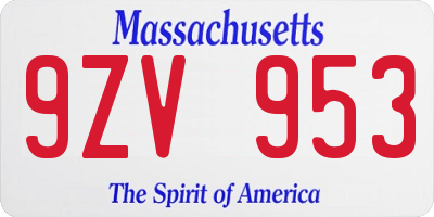 MA license plate 9ZV953