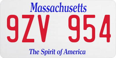 MA license plate 9ZV954