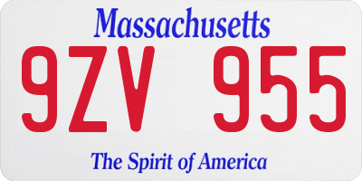 MA license plate 9ZV955