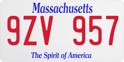 MA license plate 9ZV957