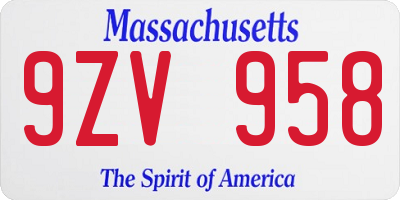 MA license plate 9ZV958