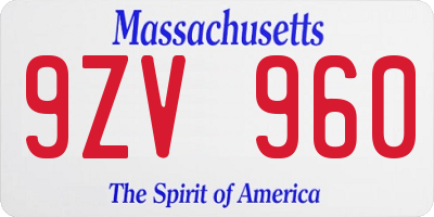 MA license plate 9ZV960