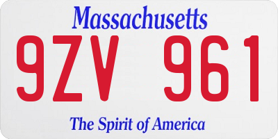 MA license plate 9ZV961