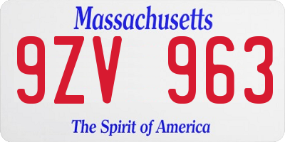MA license plate 9ZV963