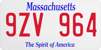 MA license plate 9ZV964