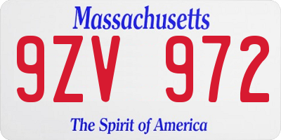 MA license plate 9ZV972