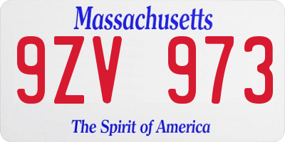 MA license plate 9ZV973