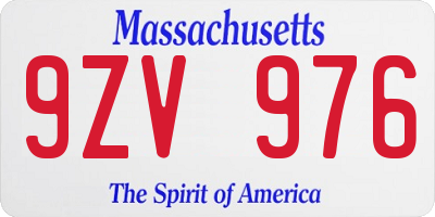 MA license plate 9ZV976