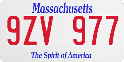 MA license plate 9ZV977