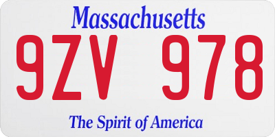 MA license plate 9ZV978