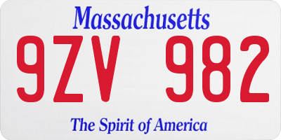 MA license plate 9ZV982