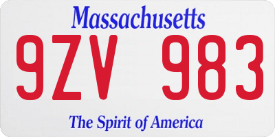 MA license plate 9ZV983