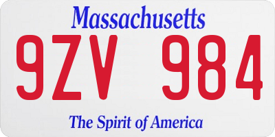 MA license plate 9ZV984