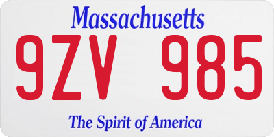 MA license plate 9ZV985