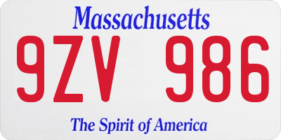 MA license plate 9ZV986