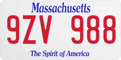 MA license plate 9ZV988