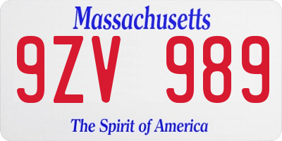 MA license plate 9ZV989