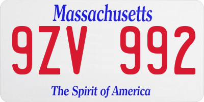 MA license plate 9ZV992