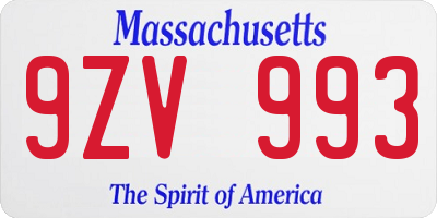 MA license plate 9ZV993