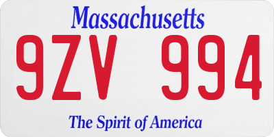 MA license plate 9ZV994