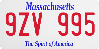 MA license plate 9ZV995