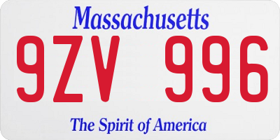 MA license plate 9ZV996