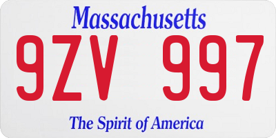 MA license plate 9ZV997