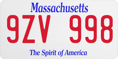 MA license plate 9ZV998