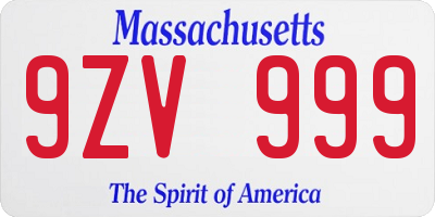 MA license plate 9ZV999