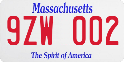 MA license plate 9ZW002