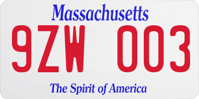 MA license plate 9ZW003