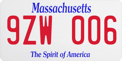 MA license plate 9ZW006