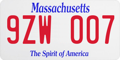 MA license plate 9ZW007