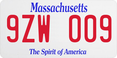 MA license plate 9ZW009