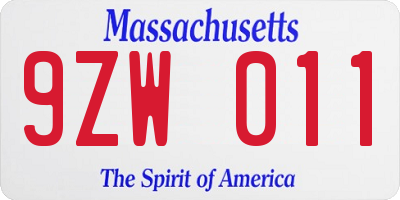 MA license plate 9ZW011
