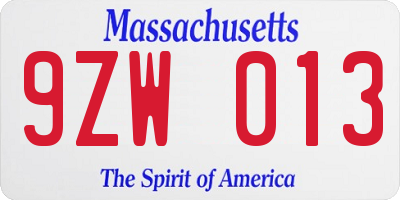 MA license plate 9ZW013