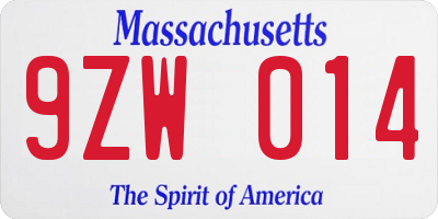 MA license plate 9ZW014