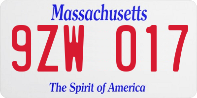 MA license plate 9ZW017