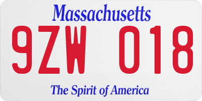 MA license plate 9ZW018