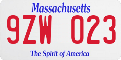 MA license plate 9ZW023